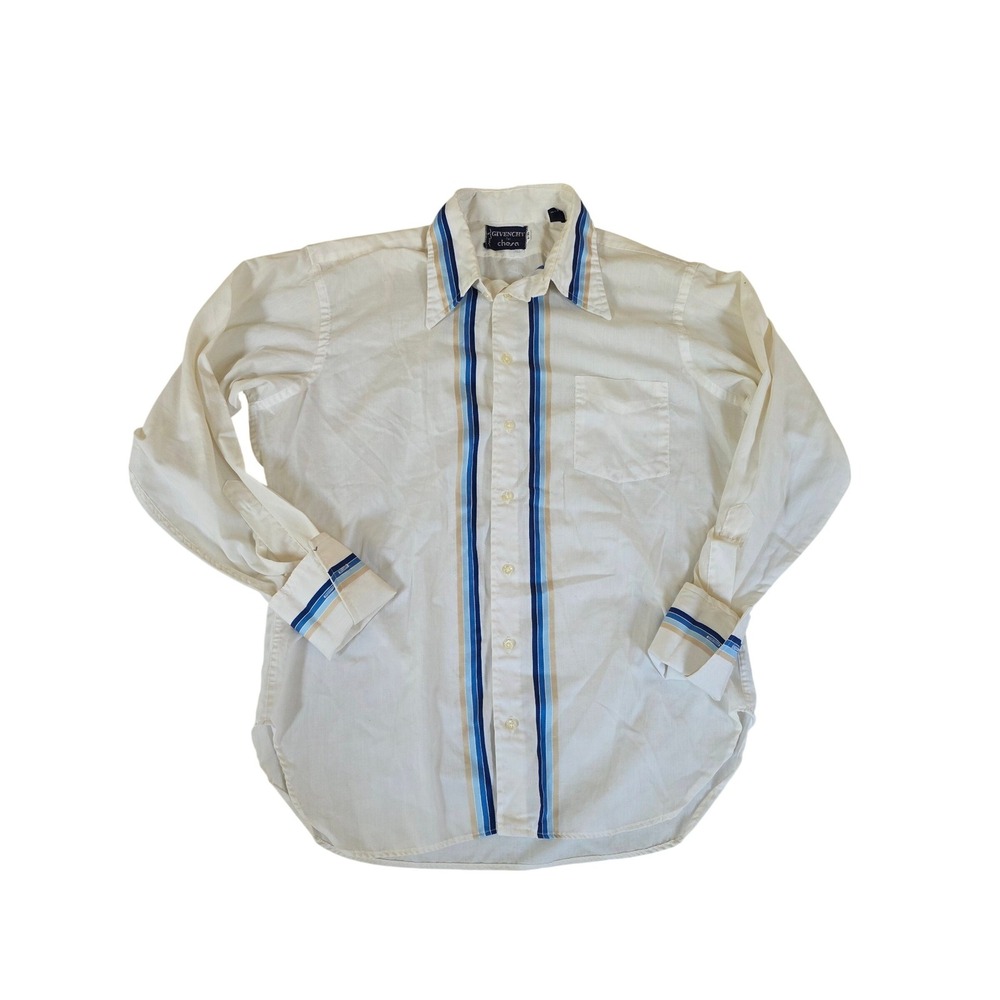 Vintage Givenchy For Chesa Button Down Shirt 16.5 White Blue Stripe 70s Disco